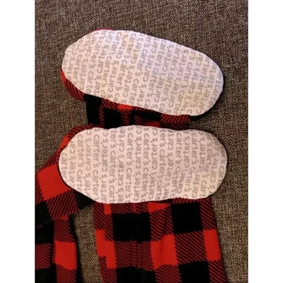 pajamas 4T New Carters Christmas Red Fleece Plaid sleeper Santa Holiday - Picture 4 of 5
